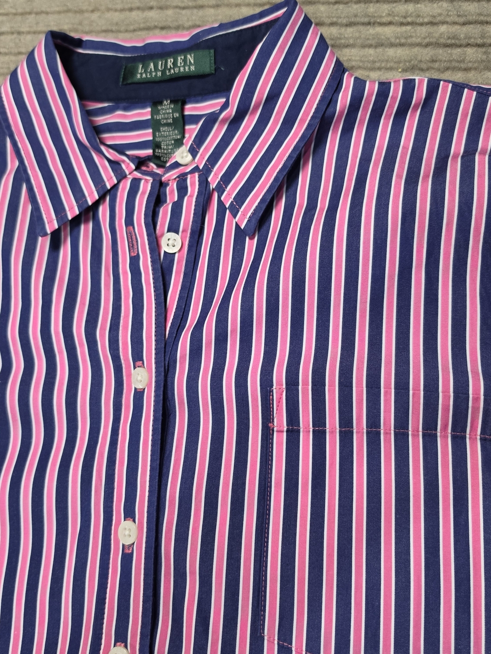 Ralph Lauren Navy and Pink Striped Button-Down Shirt